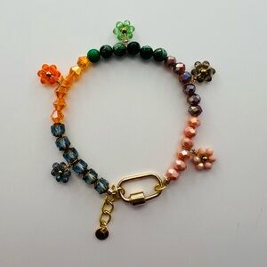 Multi-Color Glass Bead Bracelet with Coordinating Flower Charms